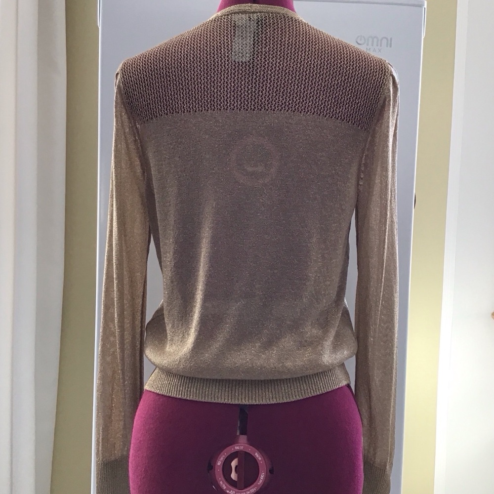 Olsen Europe Gold Metallic V-Neck Women's Sweater Size S-M / 8 - Picture 3 of 10